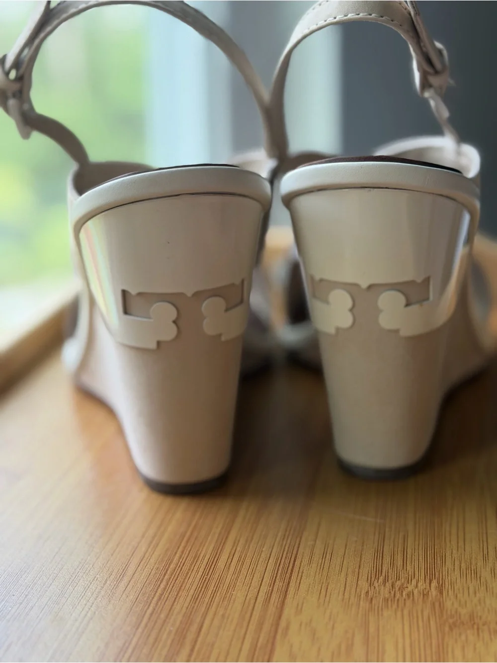 Tory Burch Nude Beige Crisscross Wedge Sandals